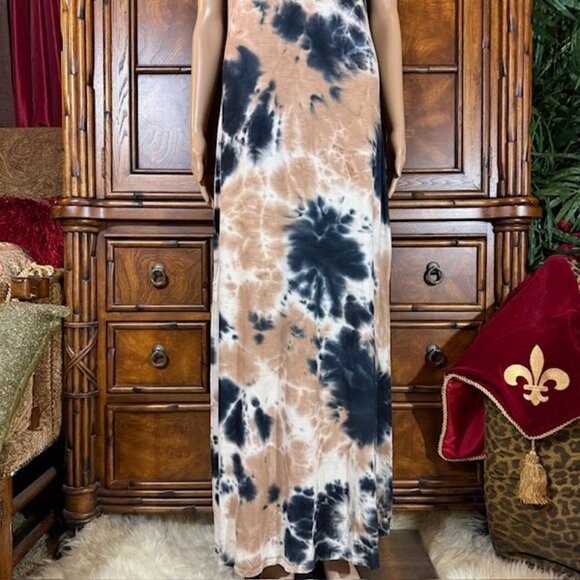 NWOT Nina Leonard Sand Fusion Criss Cross Back Side Slits Scoop Neck Maxi Dress - Picture 6 of 16